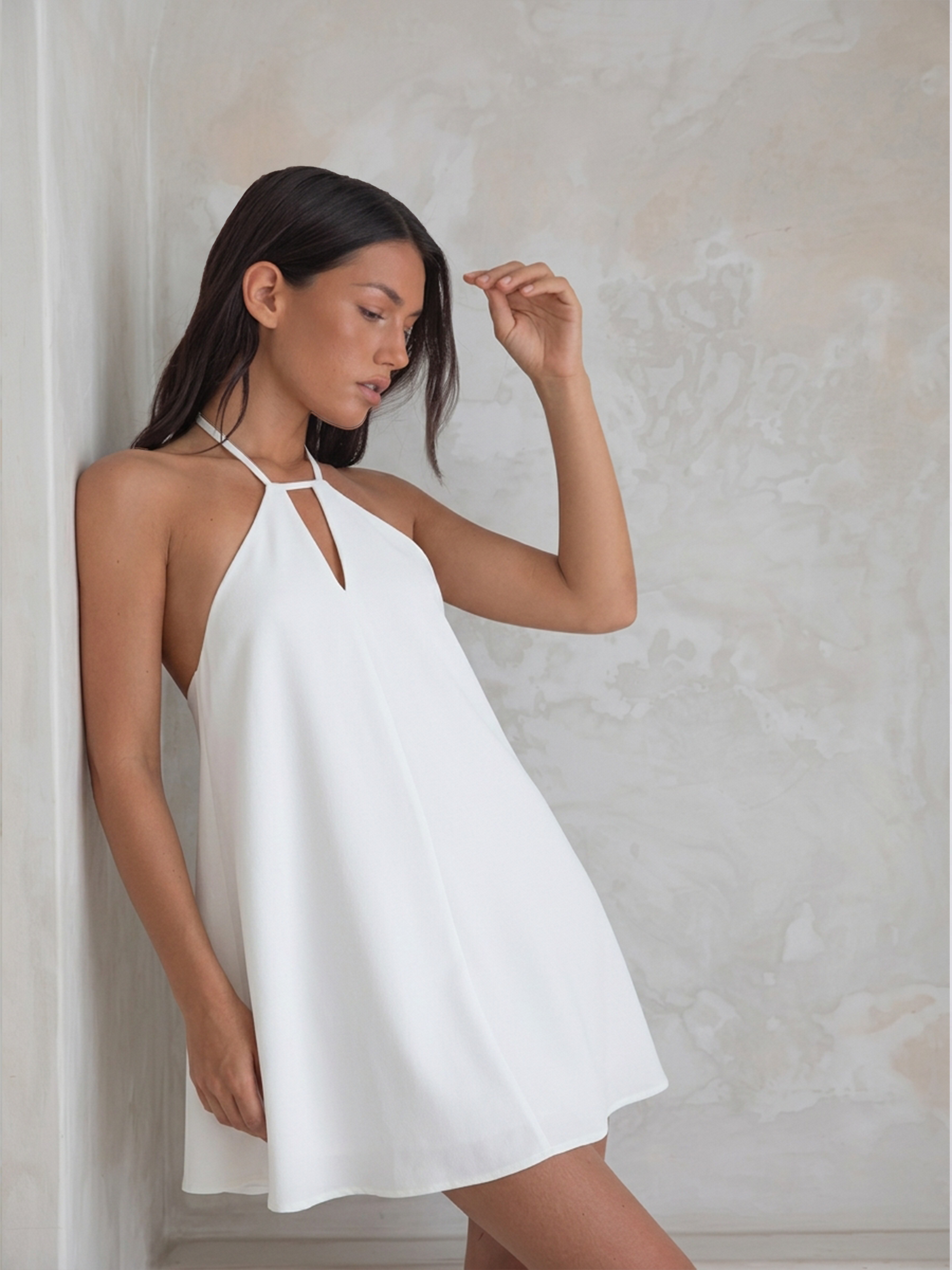 Deep-V Backless Sling Mini Dress