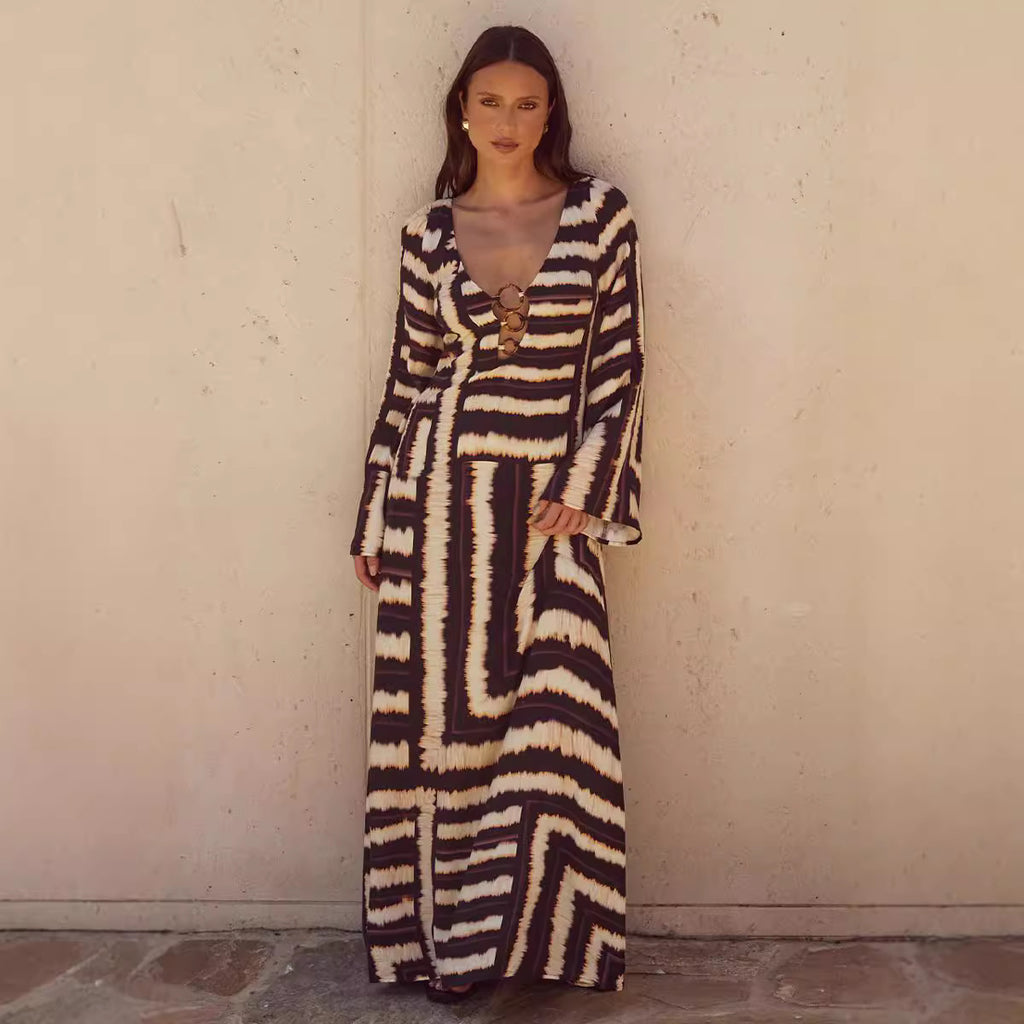 Striped Hemp-Blend High-Waist Maxi Dress