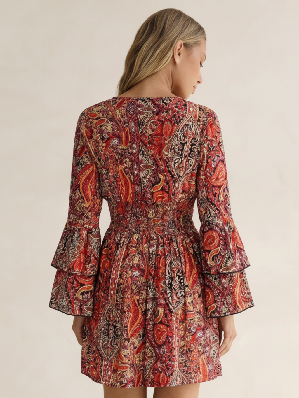 Retro Paisley V-neck Dress