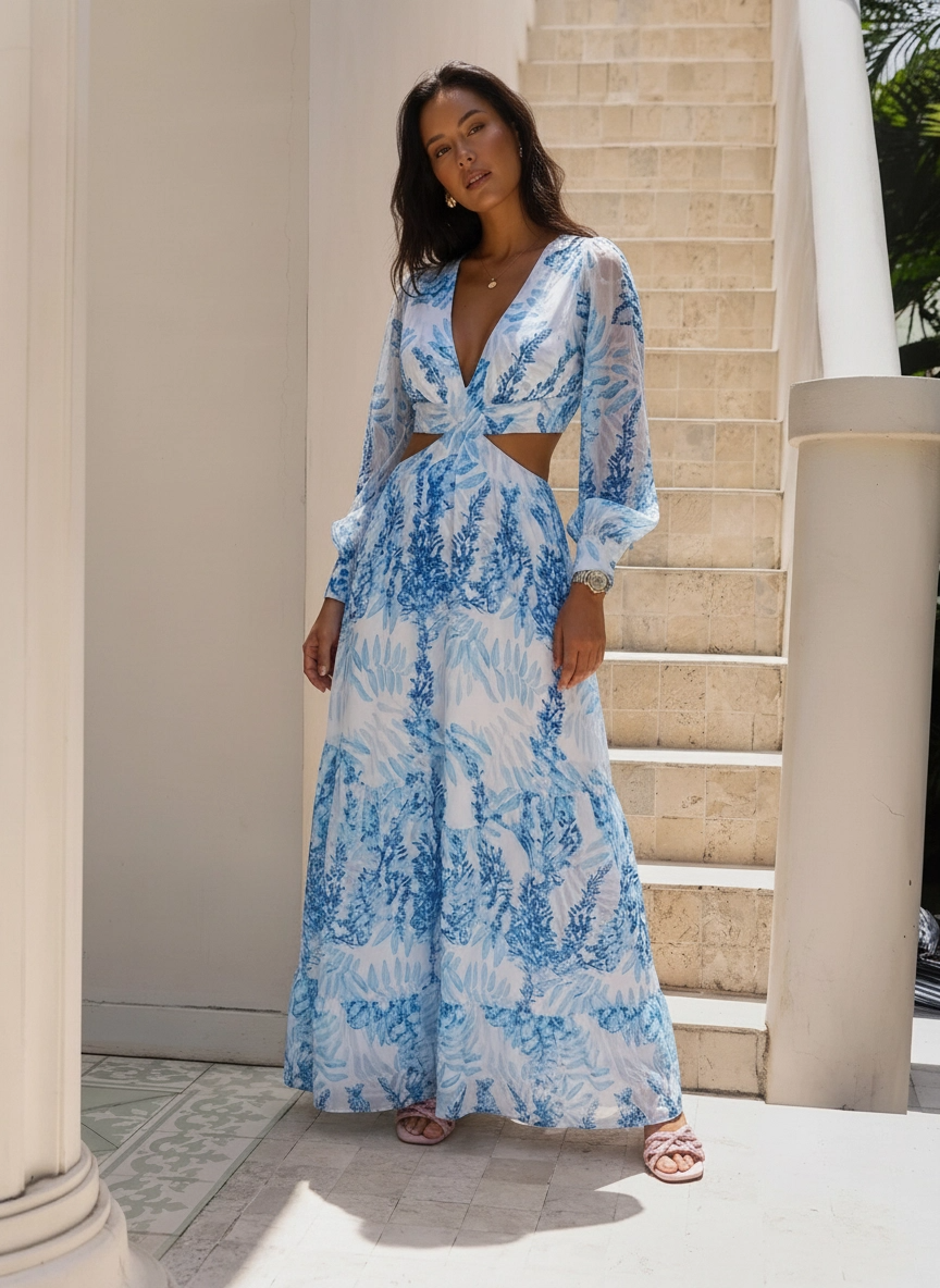 V-Neck Backless Maxi Dress