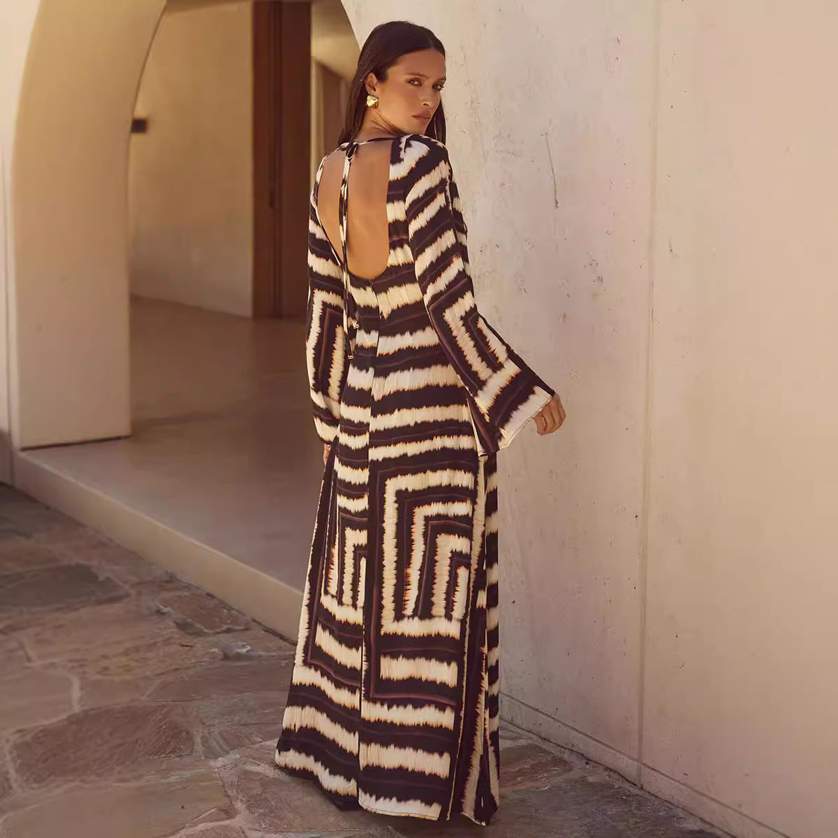 Striped Hemp-Blend High-Waist Maxi Dress