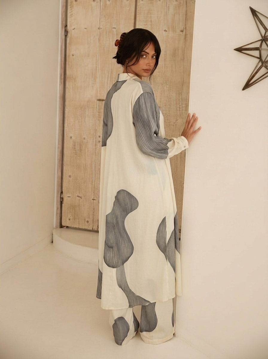 Printed Cardigan & Pants Two-Piece Set