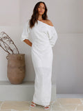 Off-Shoulder Long-Sleeve Seam Dress
