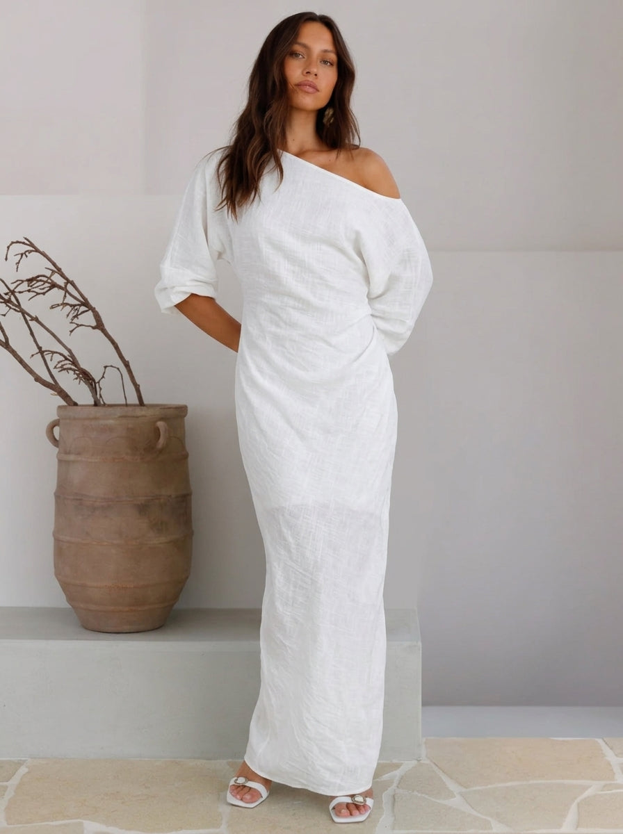 Off-Shoulder Long-Sleeve Seam Dress