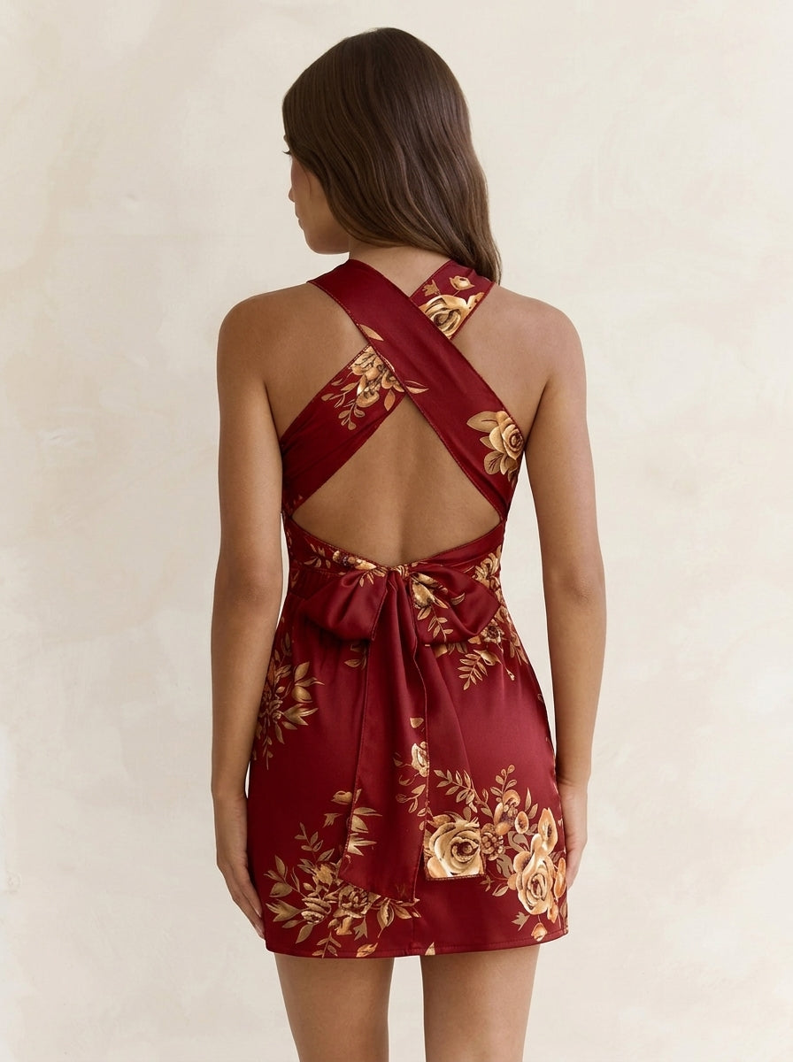 Printed Backless Mini Dress