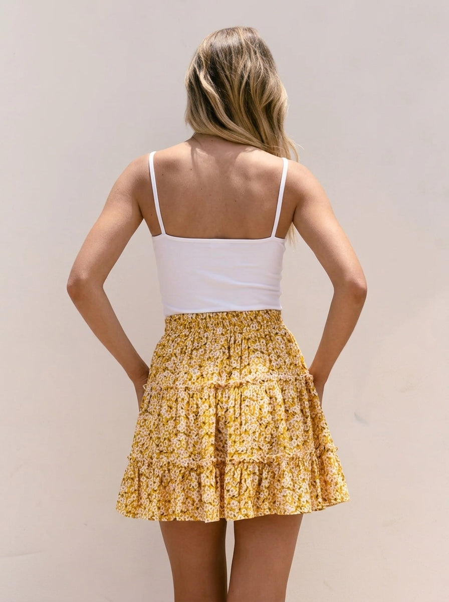 High-Waist Ruffle Floral Skirt