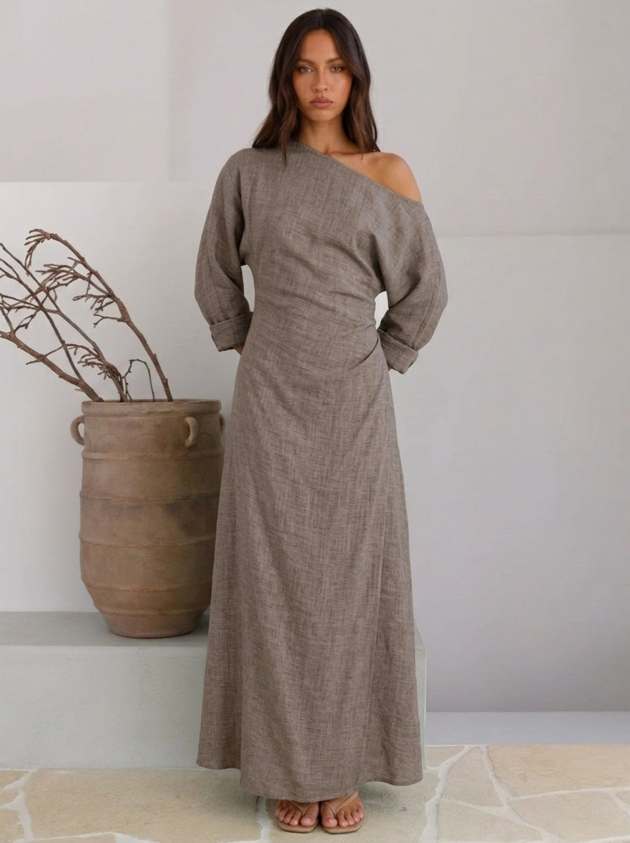 Off-Shoulder Long-Sleeve Seam Dress