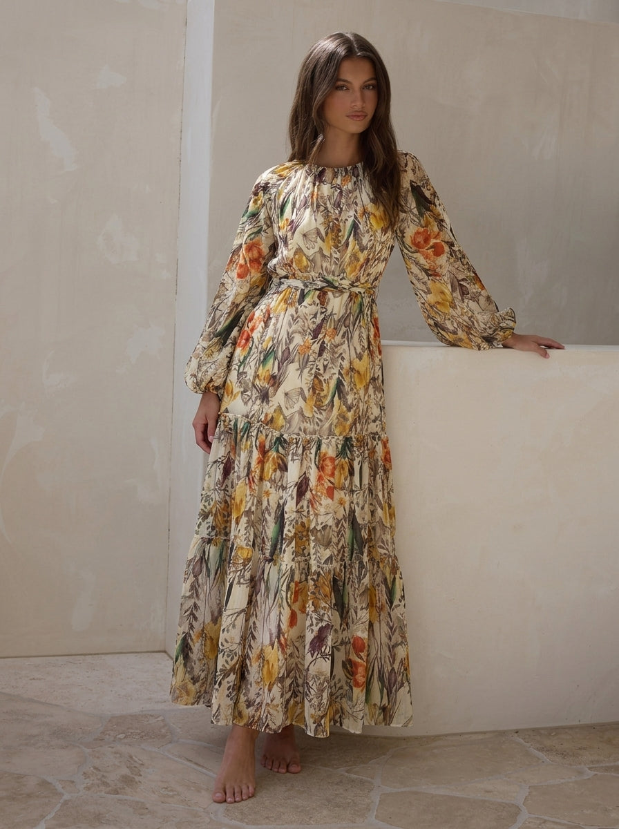 Lumea Floral Chiffon Long Sleeve Maxi Dress