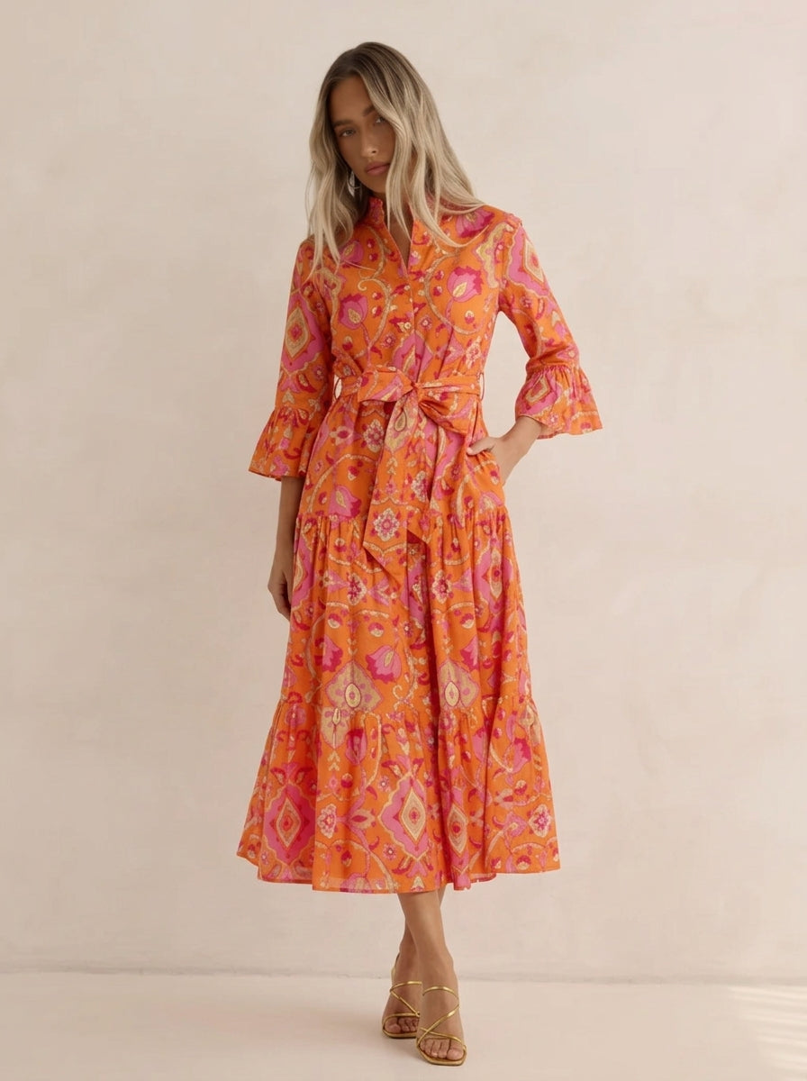 Floral Print Ruffle Cardigan Dress