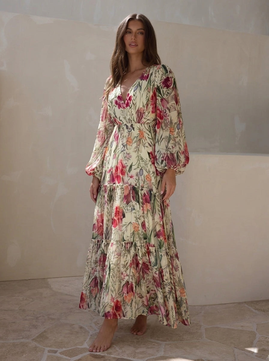 Lumea Floral Chiffon Long Sleeve Maxi Dress