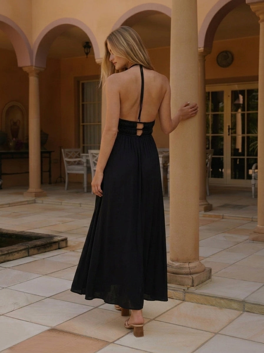 Off-Shoulder Hollow-Out Slim Fit Pleated Dress