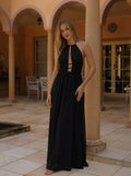Off-Shoulder Hollow-Out Slim Fit Pleated Dress
