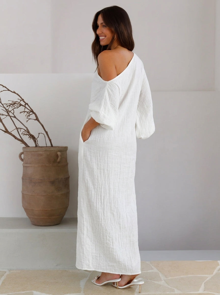 Off-Shoulder Long-Sleeve Seam Dress