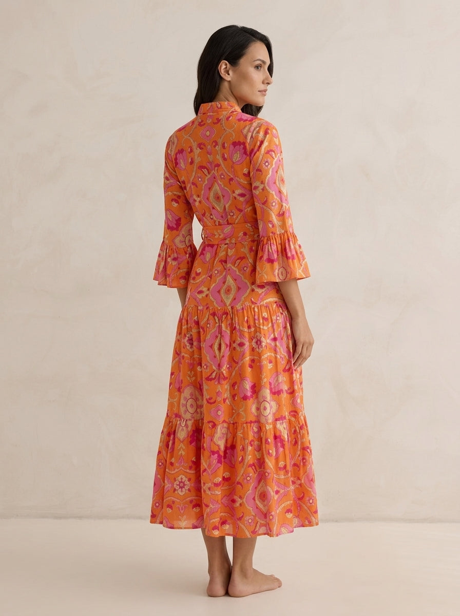 Floral Print Ruffle Cardigan Dress