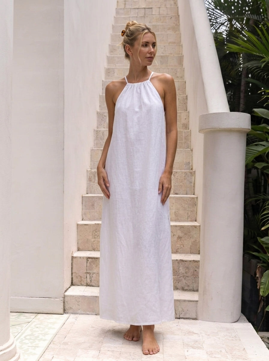 Halter Neck Linen Dress