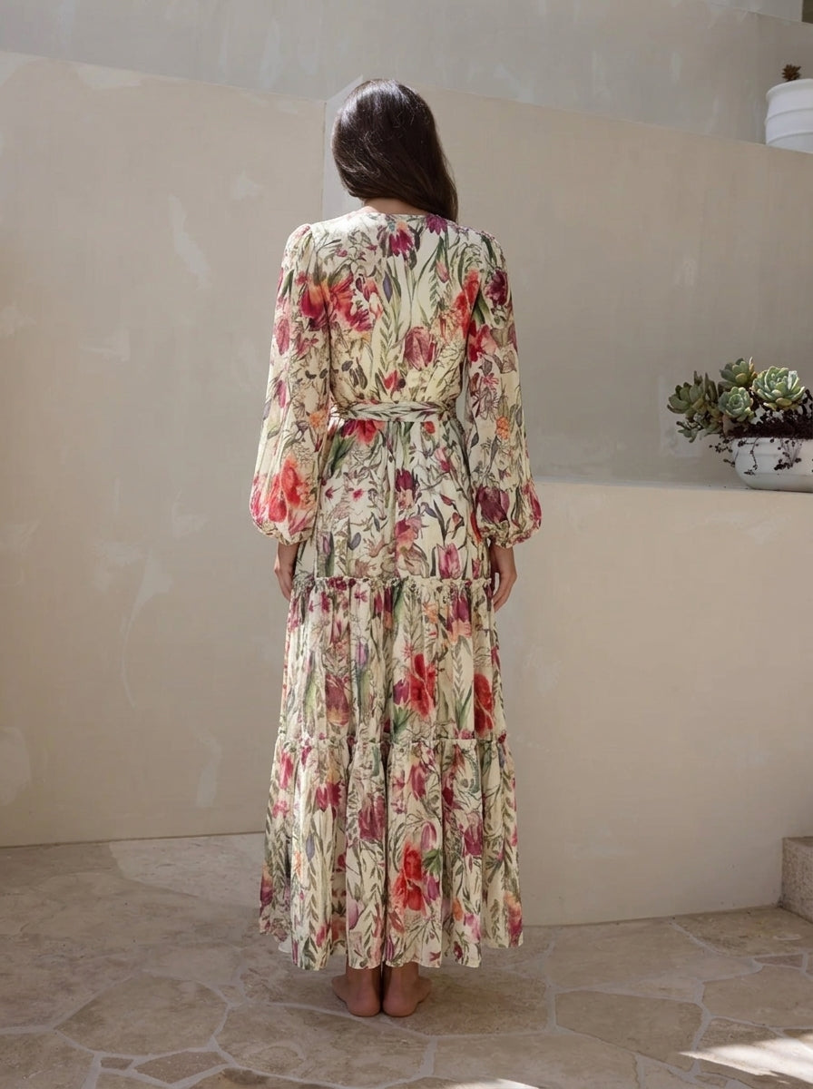 Lumea Floral Chiffon Long Sleeve Maxi Dress