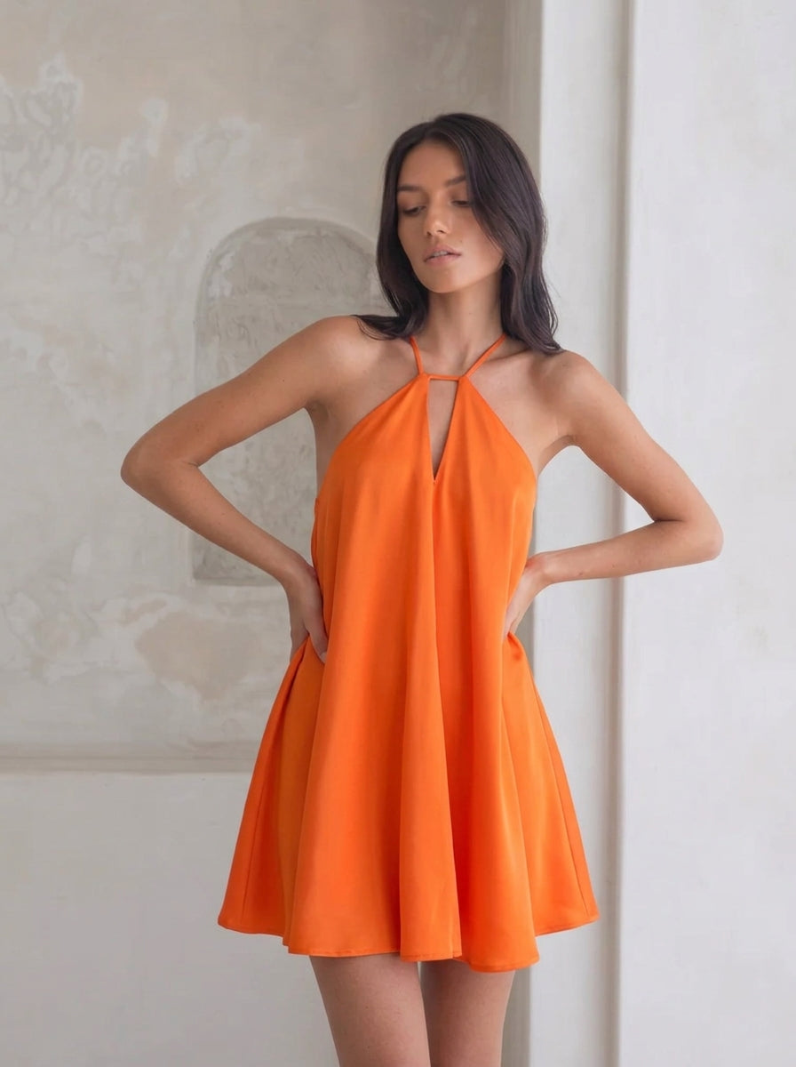 Deep-V Backless Sling Mini Dress