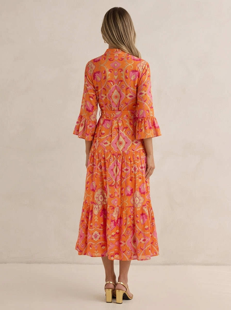 Floral Print Ruffle Cardigan Dress