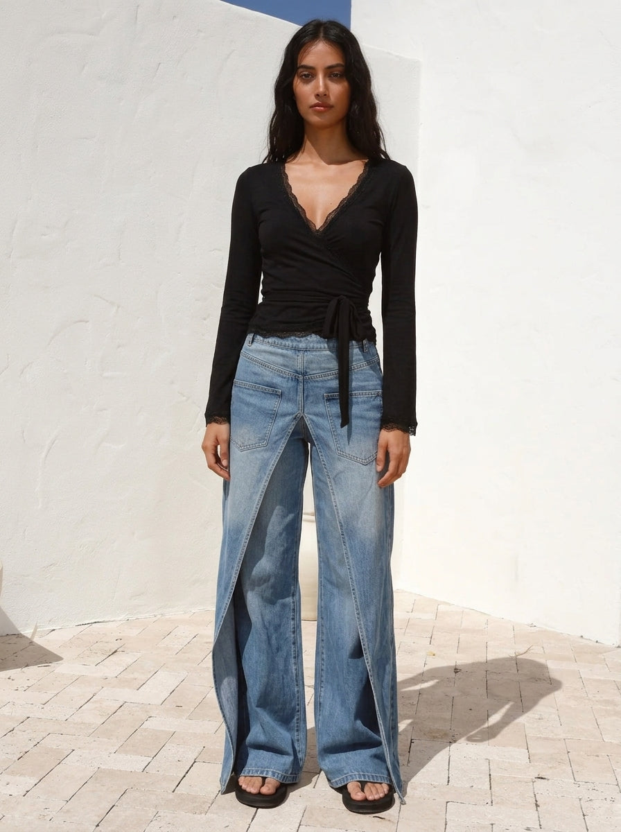 Reversible Deconstructed Wide-Leg Jeans