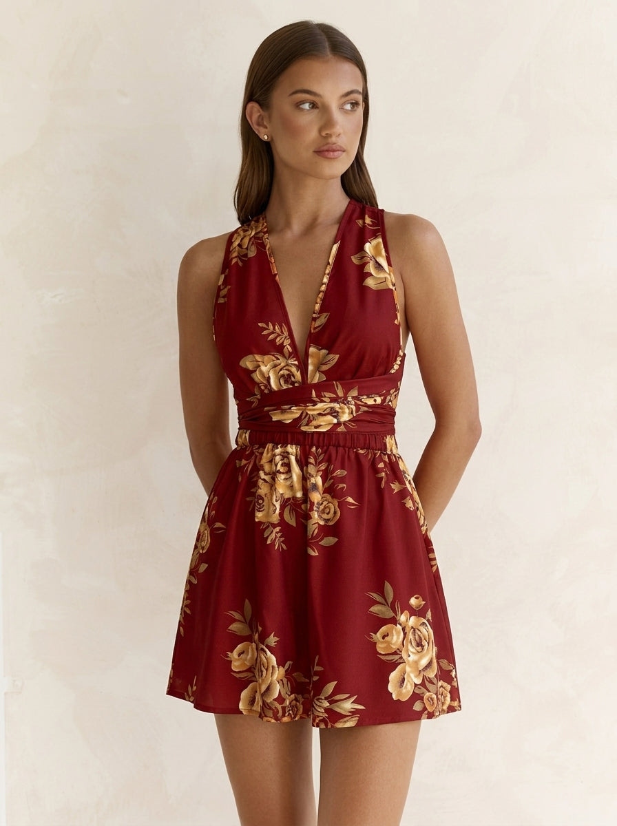 Printed Backless Mini Dress