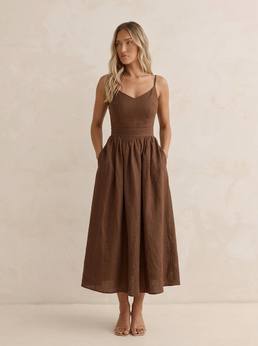 Breathable Cotton Tie-Strap V-Neck Dress