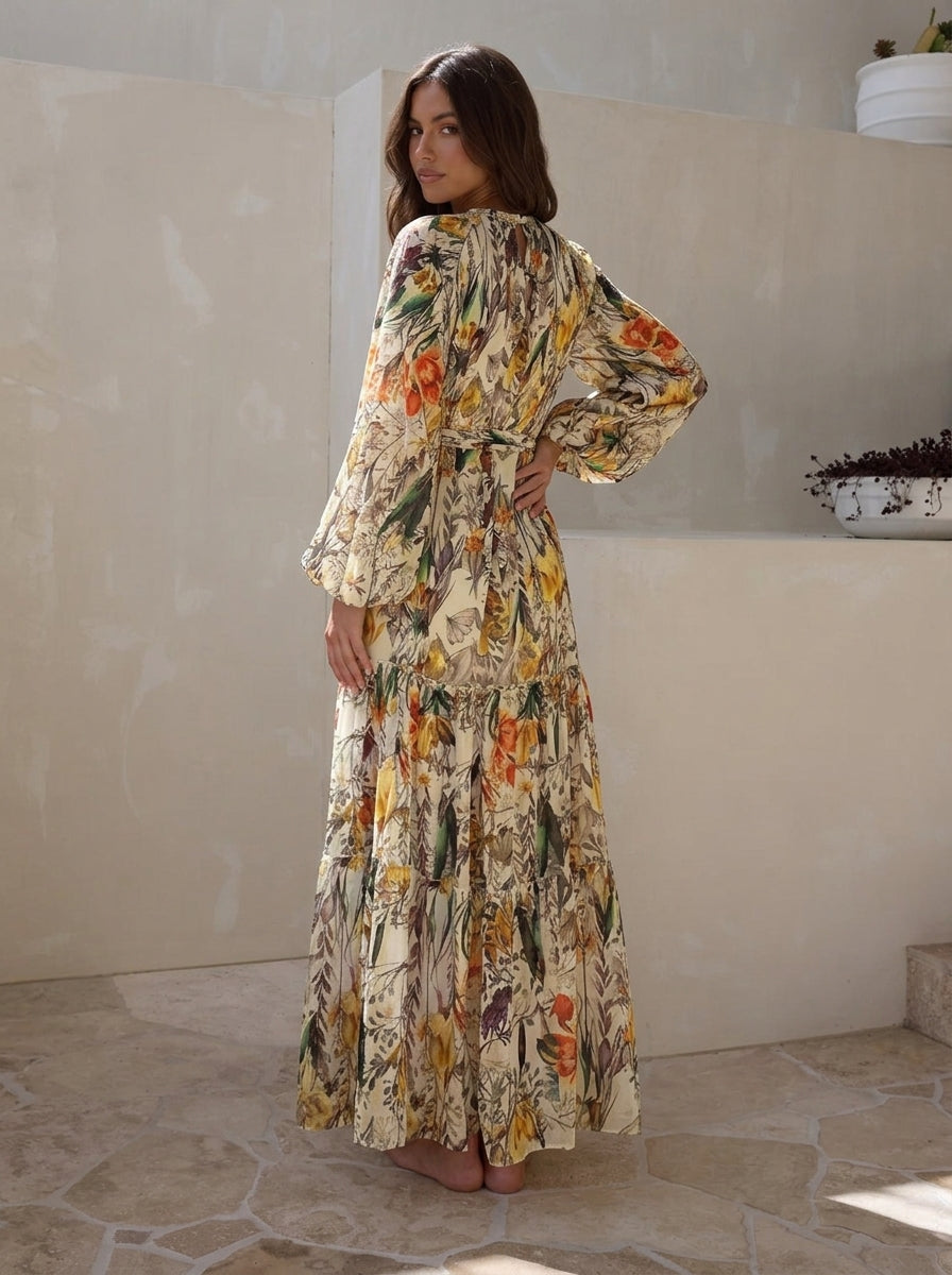 Lumea Floral Chiffon Long Sleeve Maxi Dress