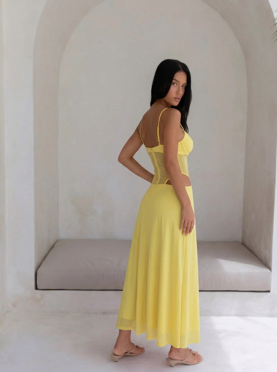 Mesh Hollow-Out Backless Strap Maxi Dress